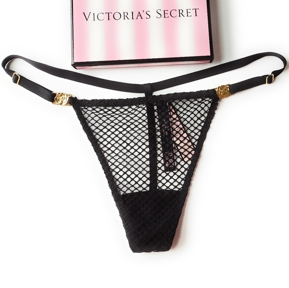 VICTORIA'S SECRET VERY SEXY Black Fishnet Mesh V-String Thong Panty S M L XL 2XL - Picture 1 of 4